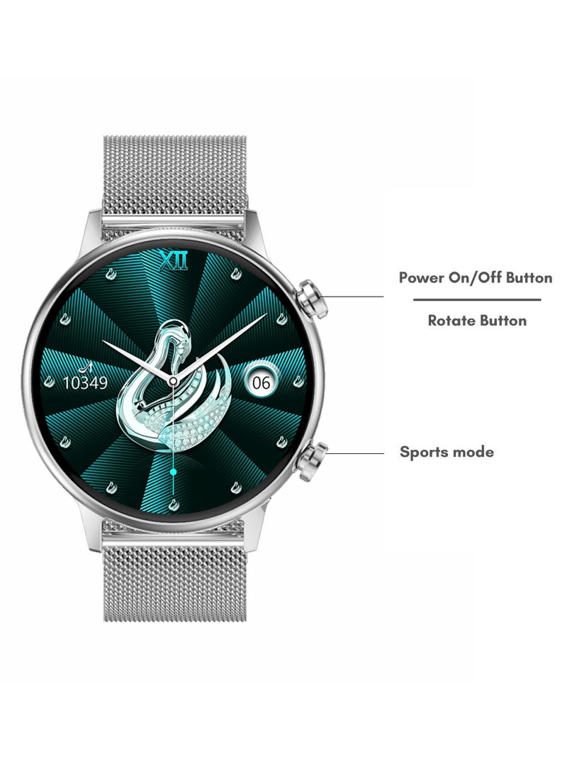 Gtab GT9 princess edition ladies smart watch with 1.1 inch round shape amoled display ip68 waterproof technology and wireless charger Silver