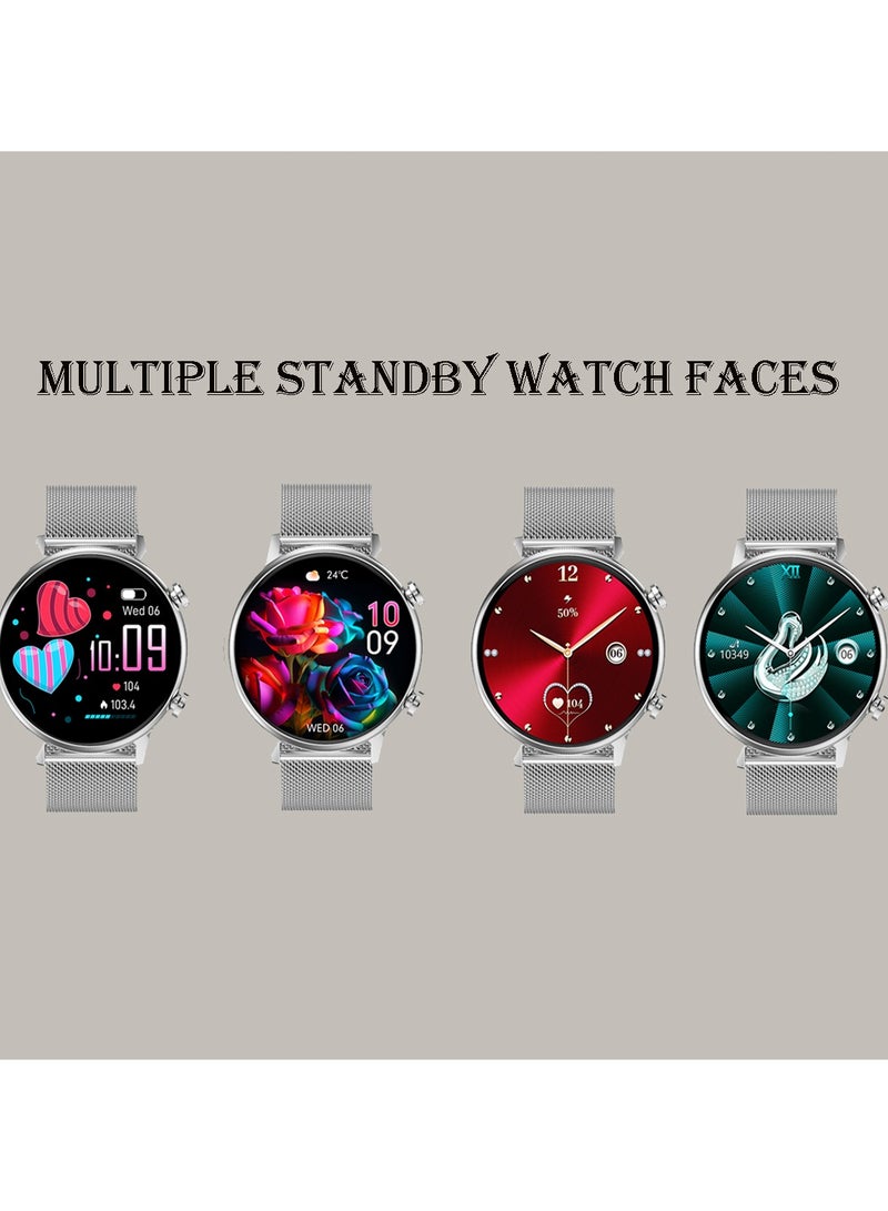 Gtab GT9 princess edition ladies smart watch with 1.1 inch round shape amoled display ip68 waterproof technology and wireless charger Silver