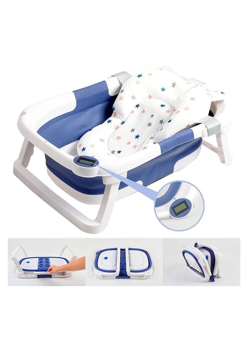 COOLBABY Collapsible Baby Bathtub Baby Bath Tub with Soft Cushion Portable Travel Bathtub with Drain Hole