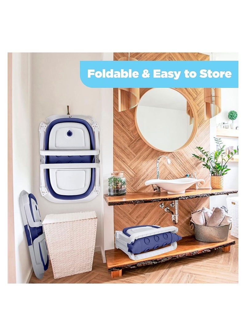 COOLBABY Collapsible Baby Bathtub Baby Bath Tub with Soft Cushion Portable Travel Bathtub with Drain Hole