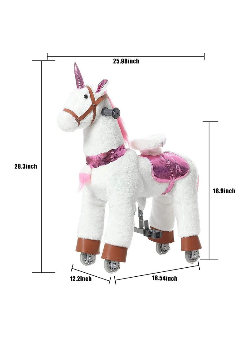 COOLBABY Horse Ride on Toy for Toddlers Ride on Rocking Horse Toy Plush Walking Pony Mechanical Riding Horse Unicorn Small Size for Age 3-6