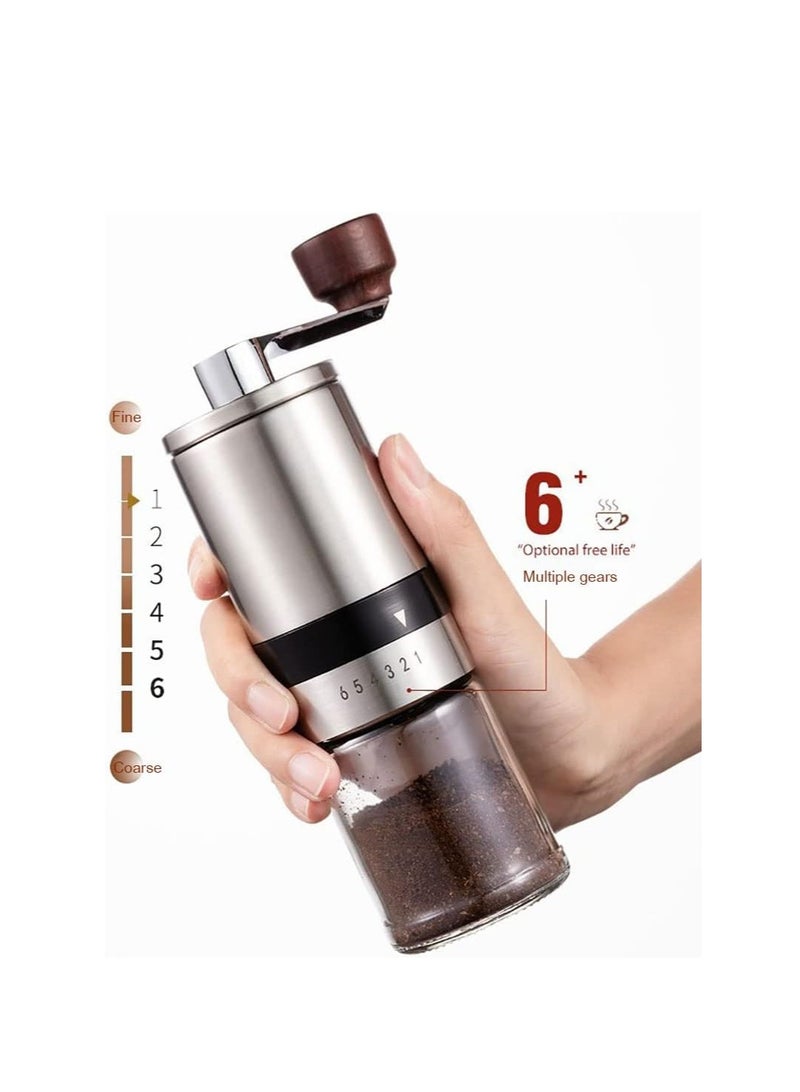 Manual Coffee Grinder, Coffee Bean Grinder with Adjustable 6 Gears for Espresso, French Press and Drip Coffee, Portable Hand Coffee Grinder Suitable for Home, Office, Traveling, Camping (1PC)