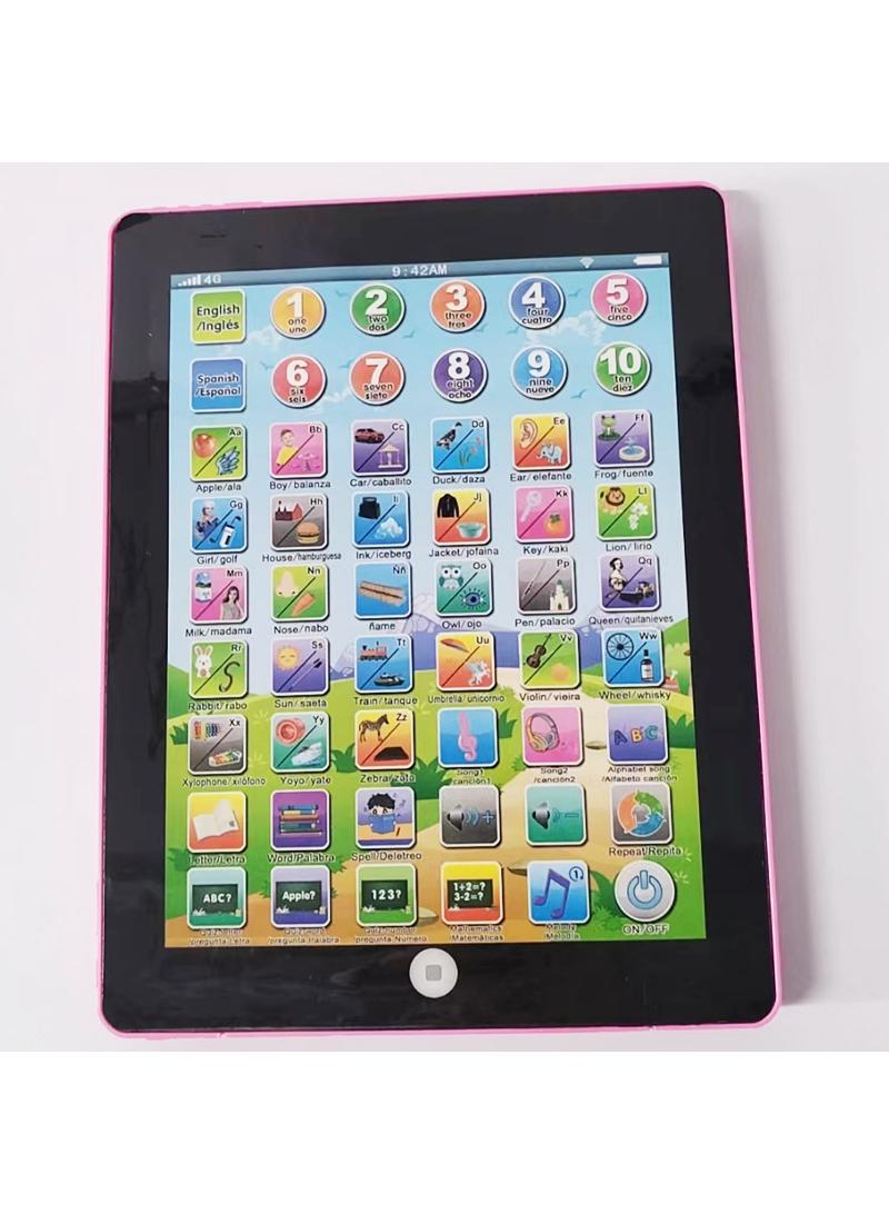 English tablet learning machine Children's early education story machine point reading machine learning toys without battery English and Spanish Pink