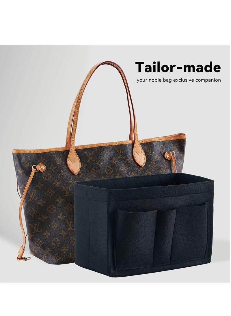 Purse Organizer Insert, Women Felt Bag Multi-Pocket in for Womens Handbag Travel Tote Hobo Storage Liner Divider Any Brand Tote, Black, L Size