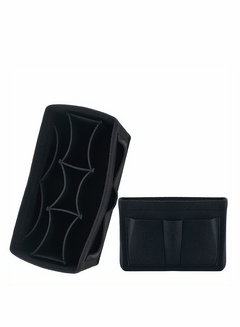 Purse Organizer Insert, Women Felt Bag Multi-Pocket in for Womens Handbag Travel Tote Hobo Storage Liner Divider Any Brand Tote, Black, L Size