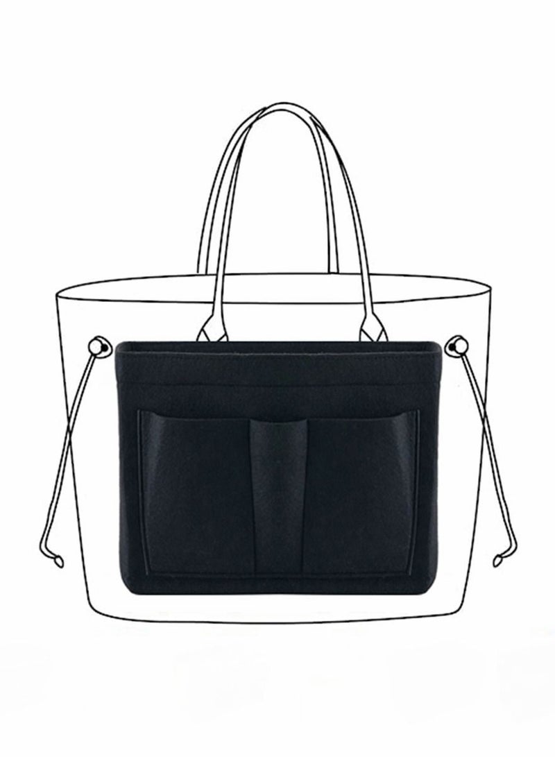 Purse Organizer Insert, Women Felt Bag Multi-Pocket in for Womens Handbag Travel Tote Hobo Storage Liner Divider Any Brand Tote, Black, L Size