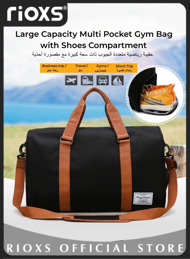 Large Capacity Multi Pocket Gym Bag with Shoes Compartment Sports Bag with Waterproof Pocket Outdoor Sport Travel Duffel Bag for Women and Men