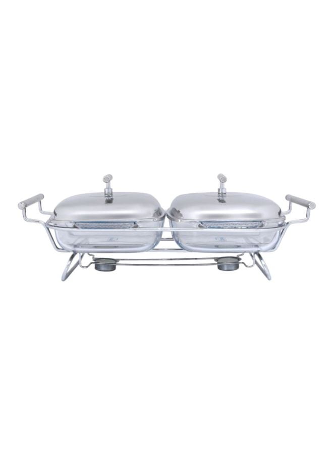 7-Piece Stainless Steel Food Warmer Set Silver/Clear