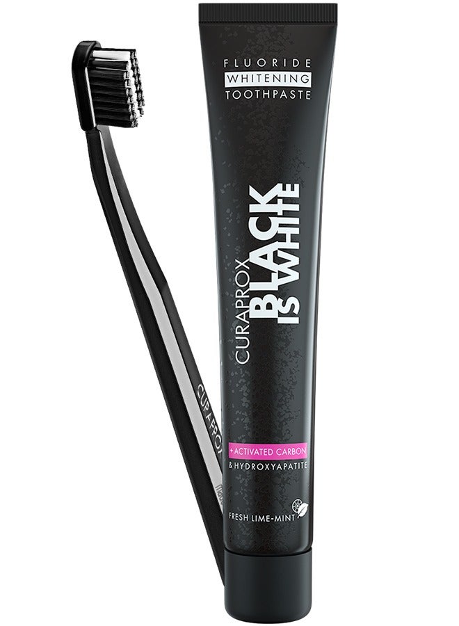 Curaprox Black is White Toothpaste, 60ml + CS 5460 Ultra-Soft Toothbrush - Activated Charcoal Whitening Toothpaste Set, 2 Count (Pack of 1)