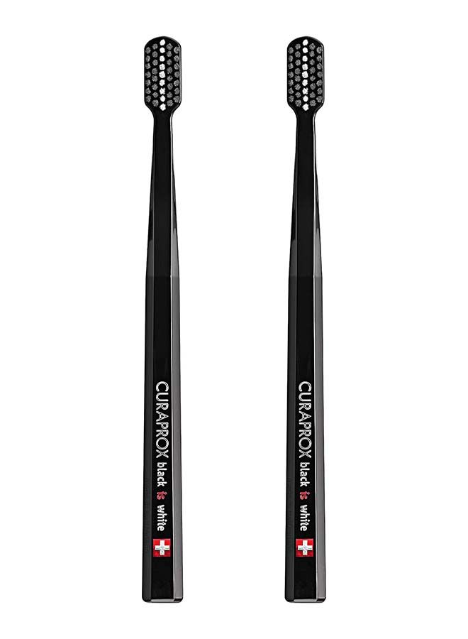 Curaprox Black is White Duo Pack. 2 x Carbon Whitening Toothbrush CS Black - Ultra Soft Toothbrush for adults with 8'760 Polyester-Carbon Bristles