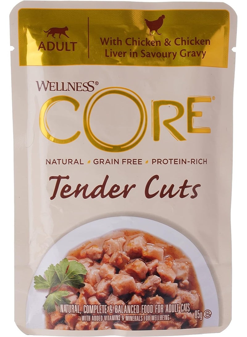 Core Tender Cuts with Chicken & Chicken Liver in Savoury Gravy for Adult Cats 85g Pack of 8