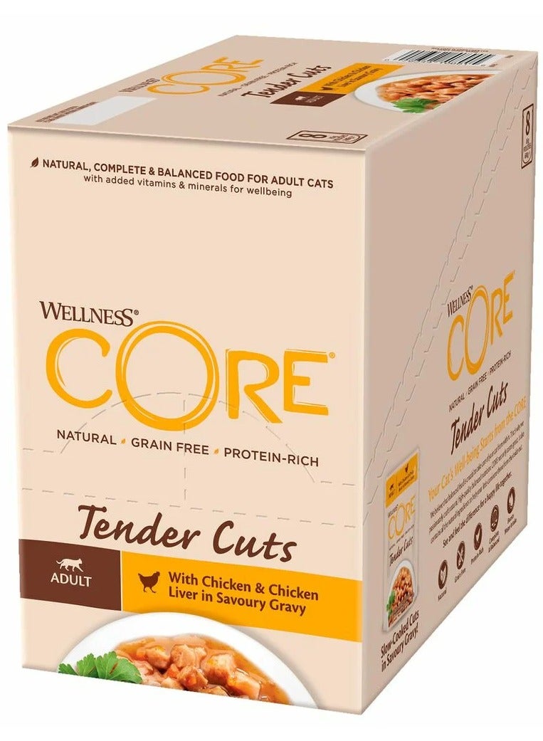 Core Tender Cuts with Chicken & Chicken Liver in Savoury Gravy for Adult Cats 85g Pack of 8