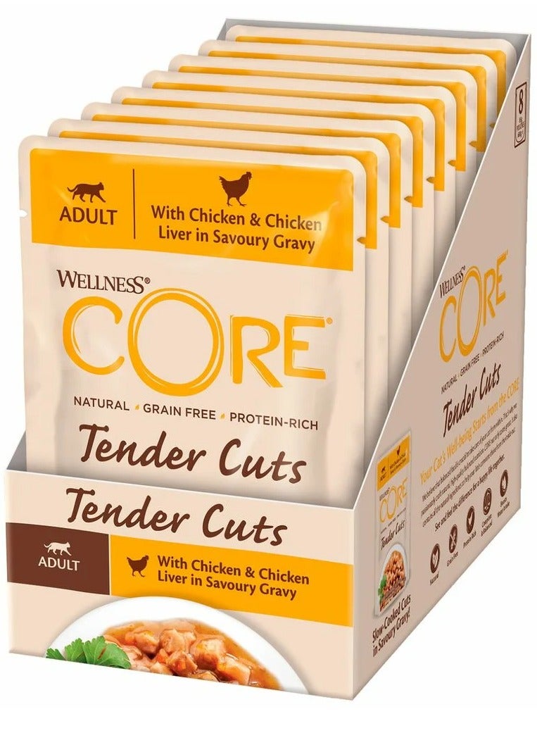 Core Tender Cuts with Chicken & Chicken Liver in Savoury Gravy for Adult Cats 85g Pack of 8