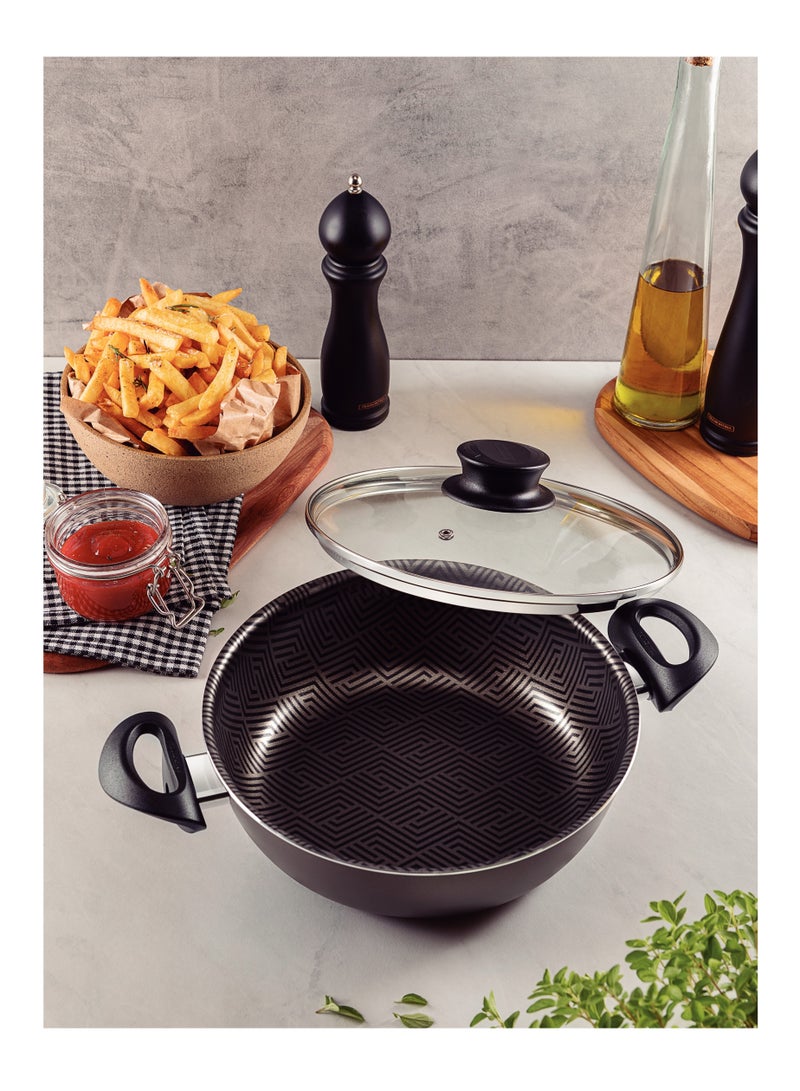 Paris Texture 24cm Black Aluminum Skillet with Interior and Exterior Starflon Max PFOA Free Nonstick Coating