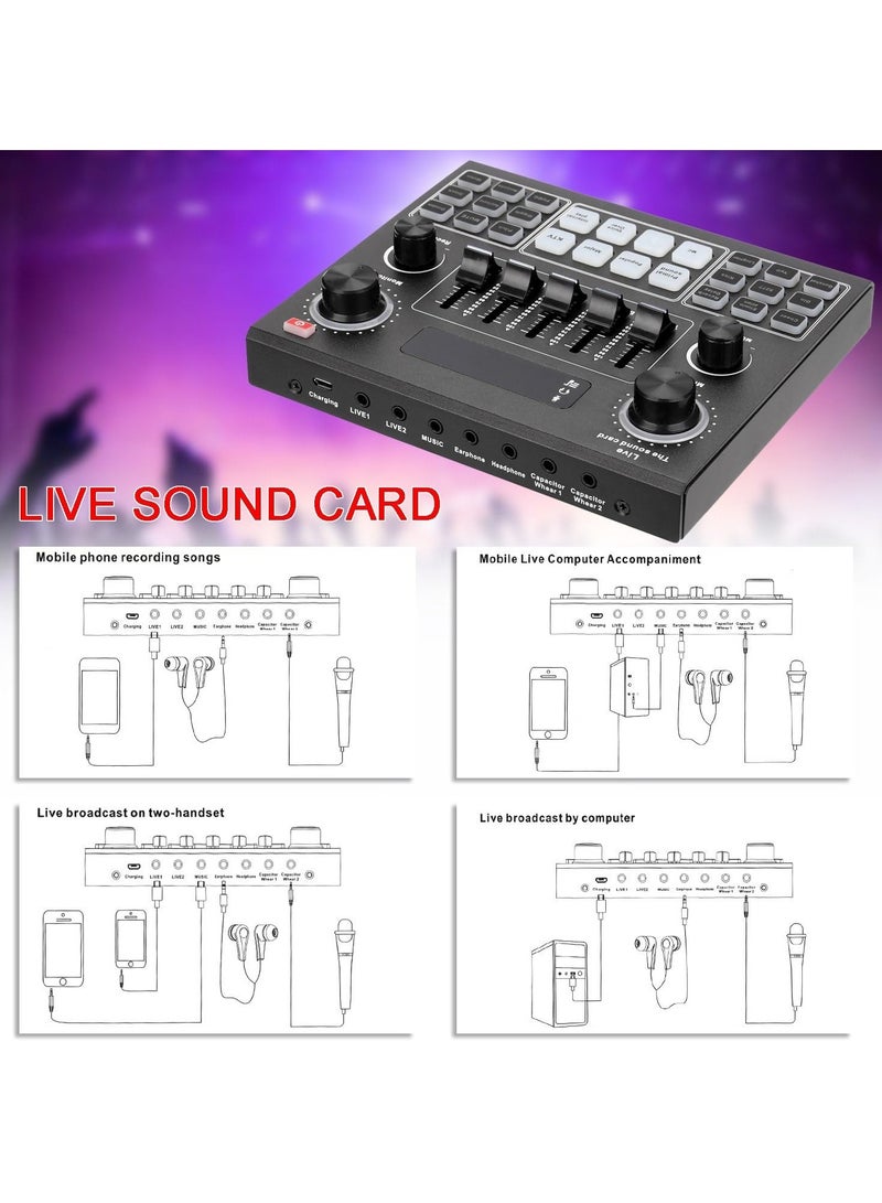 Multifunctional Live V9 Sound Card and BM800 Suspension Microphone Kit Broadcasting Condenser Microphone Set Intelligent Webcast Live Sound Card for Computers and Mobile