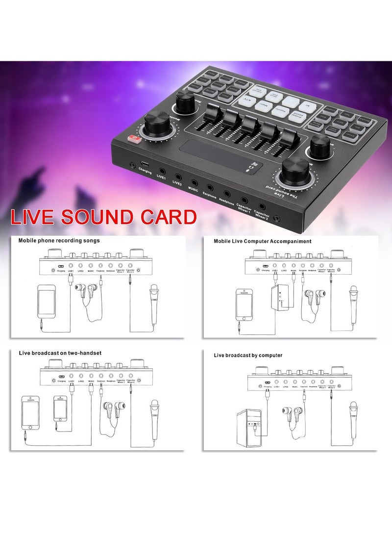 V9 Sound Card & BM800 Pro Microphone Condenser Microphone Capacitor Recording Microphone Audio Interface Studio Stereo Live Streaming Sound Card