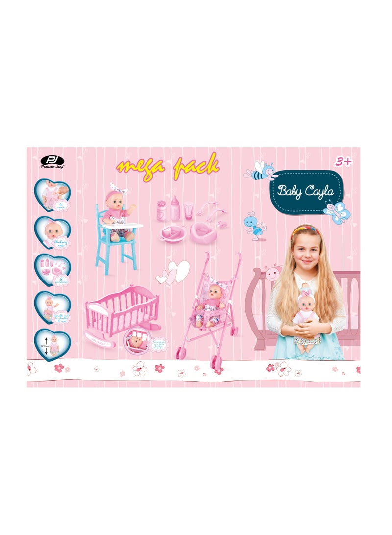 Power Joy Baby Cayla Mega Pack With 1 Piece 30cm Doll and Accessories | Pretend Play | Baby Doll | Doll Playset