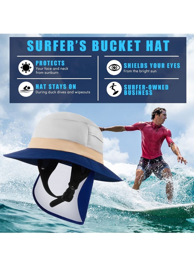 Surf Bucket Hat with Neck Flap, Waterproof Fishing for Men and Women, Outdoor UV Sun Protection Wide Brim Hat, Ideal Surfing, Boating, Water Sports