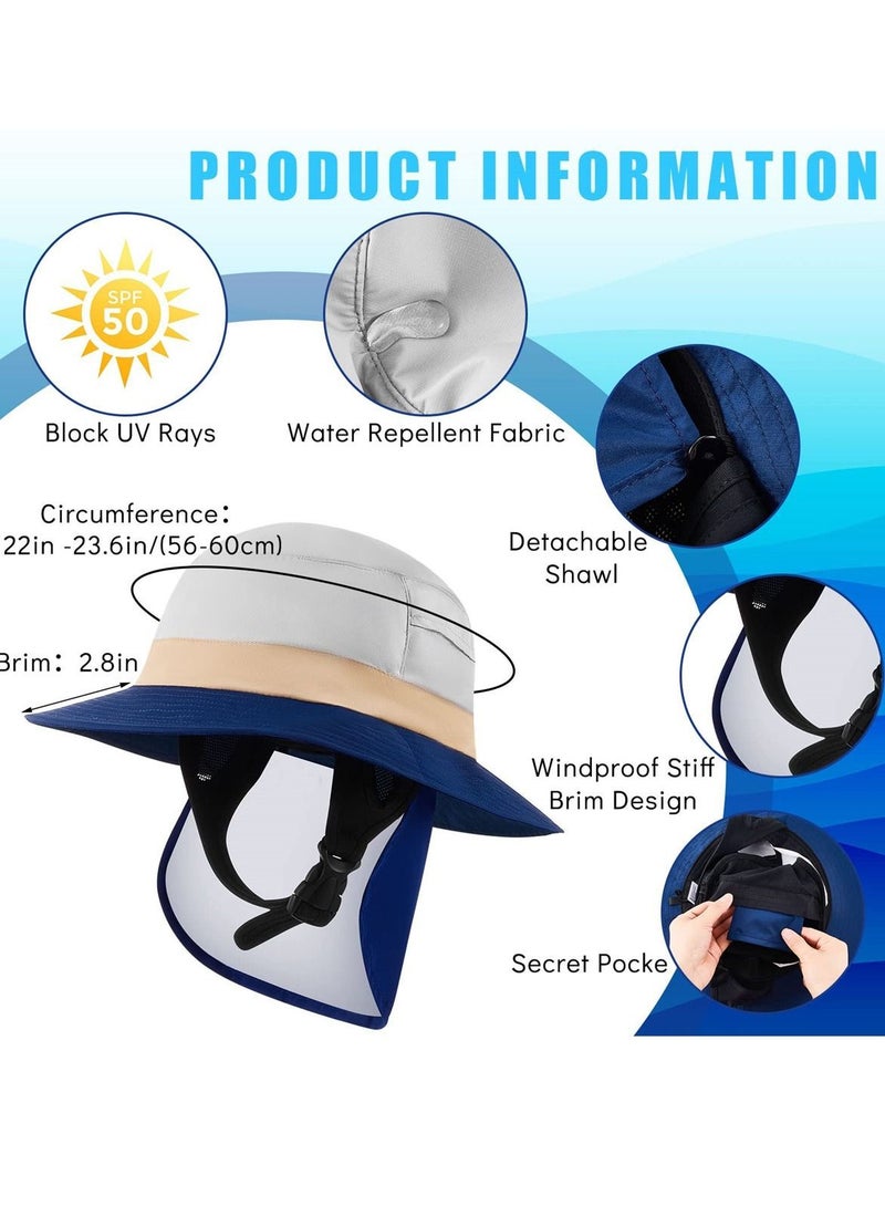 Surf Bucket Hat with Neck Flap, Waterproof Fishing for Men and Women, Outdoor UV Sun Protection Wide Brim Hat, Ideal Surfing, Boating, Water Sports