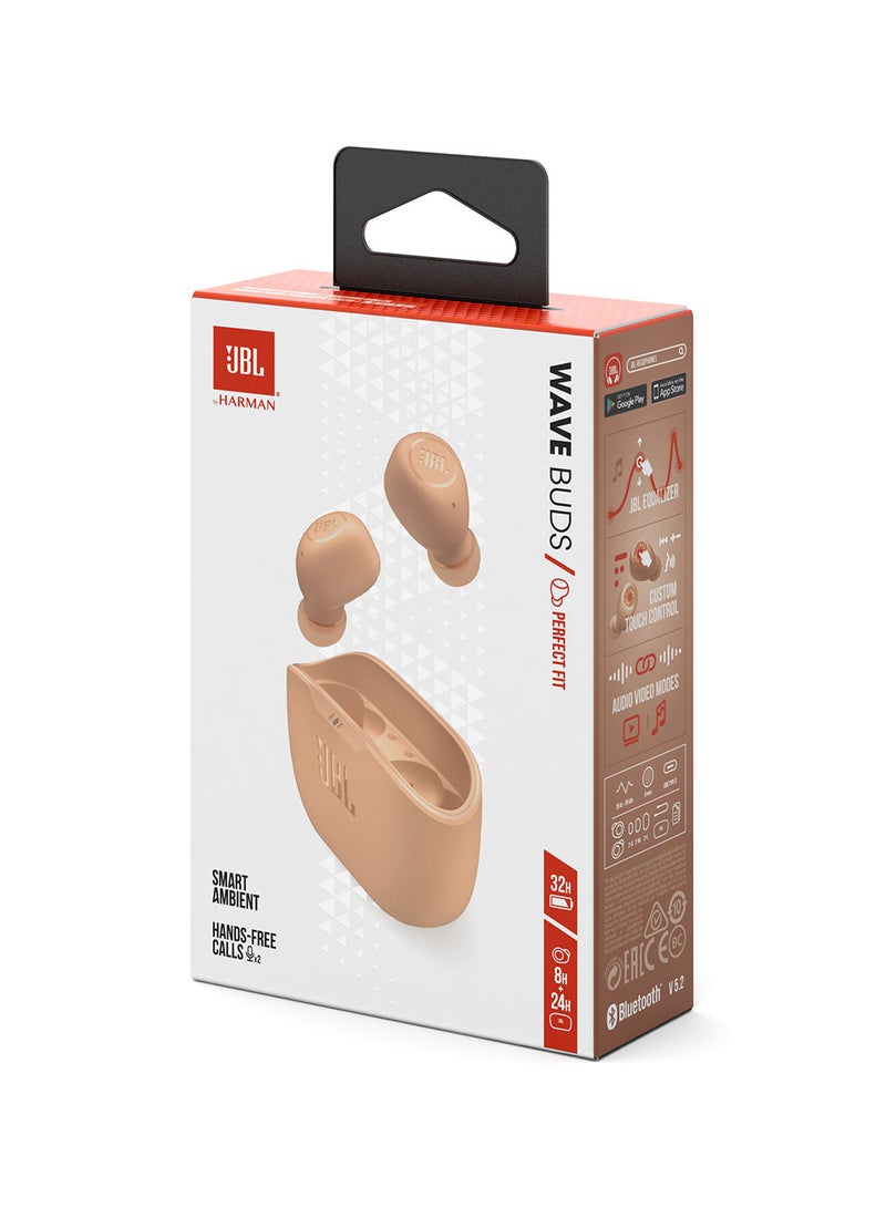 Wave Buds True Wireless Earbuds Deep Bass Comfortable Fit 32H Battery Smart Ambient Technology Hands Free Call Water And Dust Resistant Beige