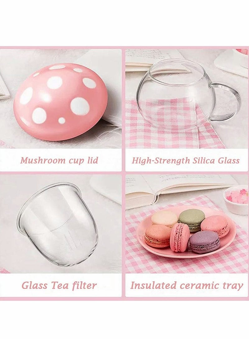 Tea Mug with Strainer Filter Infuser,for Loose Leaf Tea Mushroom Design Cute and Heat Resistant for Women Man Friends Gifts(290ML 9.6oz) (Pink)