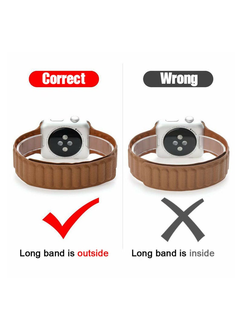 For Apple Watch Leather Link Band Strap iWatch Series 40/44/41/45mm Midnight Blue Strap with Sequoia Green Strap