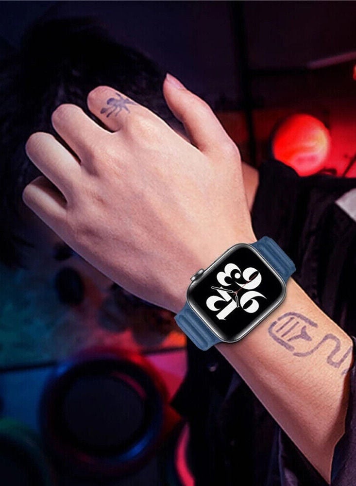 For Apple Watch Leather Link Band Strap iWatch Series 40/44/41/45mm Midnight Blue Strap with Sequoia Green Strap
