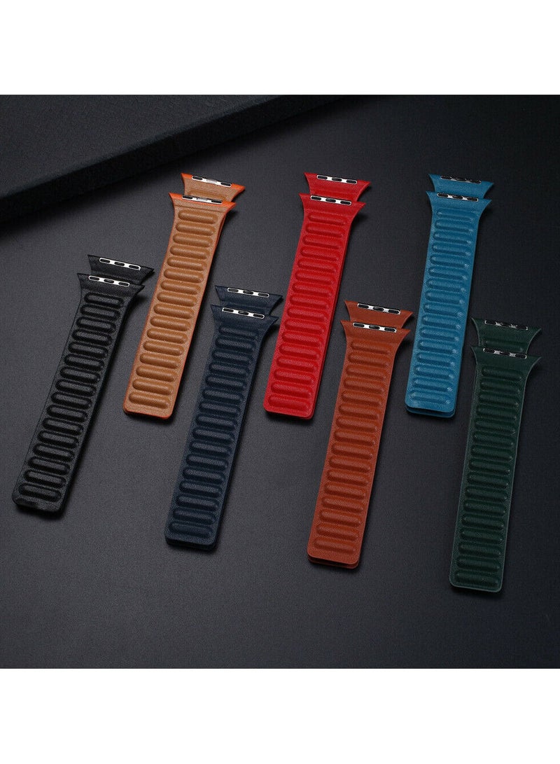 For Apple Watch Leather Link Band Strap iWatch Series 40/44/41/45mm Midnight Blue Strap with Sequoia Green Strap