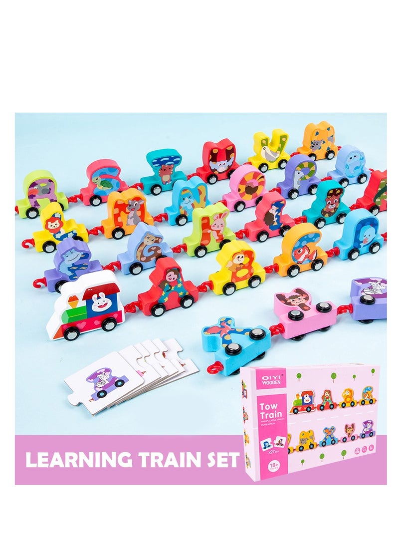 Wooden animals and alphabets Drag & Pull train set - 27 Pieces