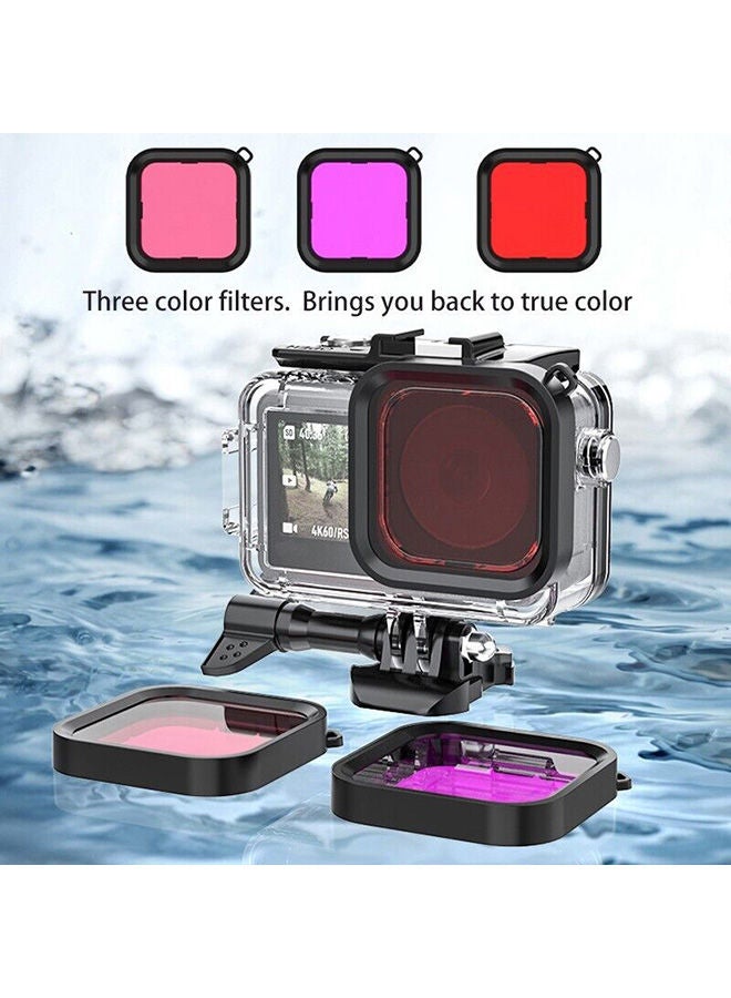 Waterproof Case Housing & 3 Pack Filter and Tempered Glass Screen Protector for DJI OSMO Action 3 Action Camera Accessories Underwater Photography Protective Kit Bundle for Action3 Accessory
