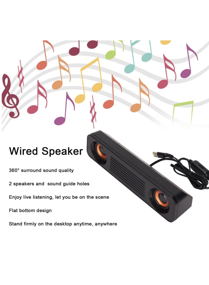 Wired Soundbar, TV Sound Bar with Subwoofer, USB HiFi 360 Degree Stereo Desktop Speaker, Home Theater Surround Sound System Speaker, for TV Gaming Projector