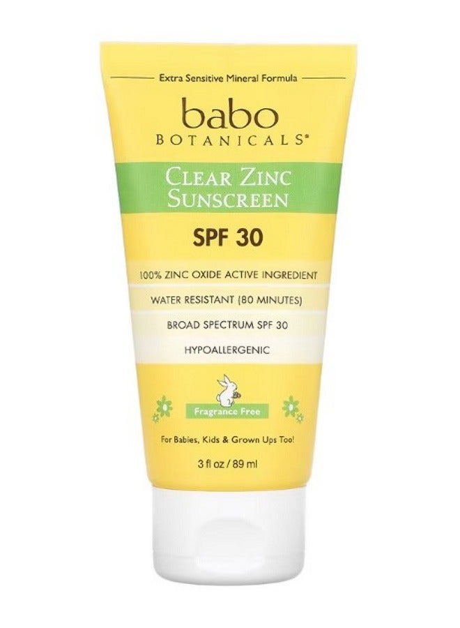 Clear Zinc Sunscreen Extra Sensitive Skin SPF 30 Fragrance Free 3 fl oz 89 ml