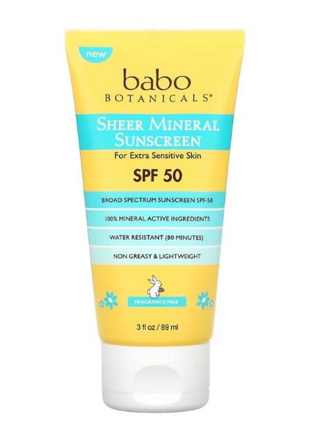 Sheer Mineral Sunscreen SPF 50 Fragrance Free 3 fl oz 89 ml