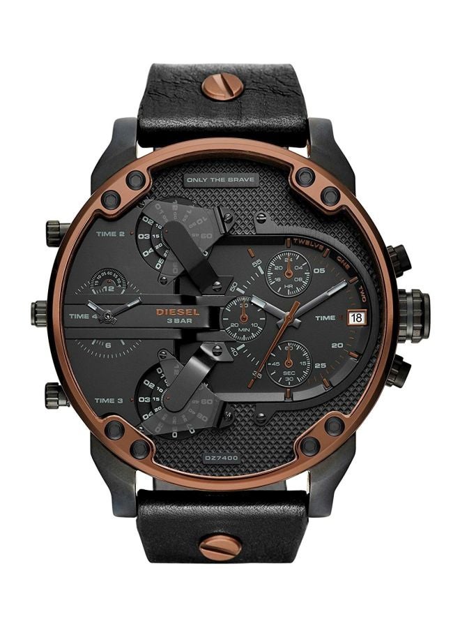 Men's Mr. Daddy 2.0 Round Shape Leather Band Analog Wrist Watch 57 mm - Black - DZ7400