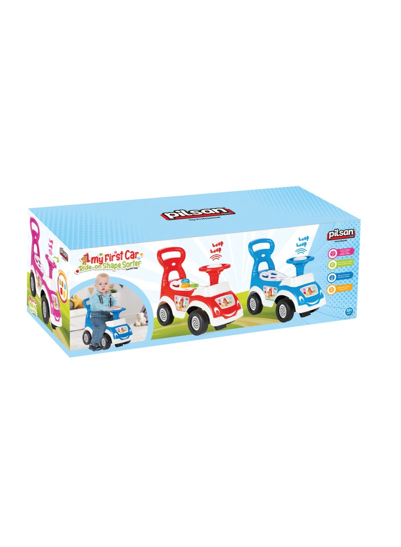 Pilsan My Cute First Car With Shape Sorter Blue - Ride On Car - Suitable For Girls & Boys Ages 18 Month to 3 Years - Best Birthday Gift For 2 Year Age