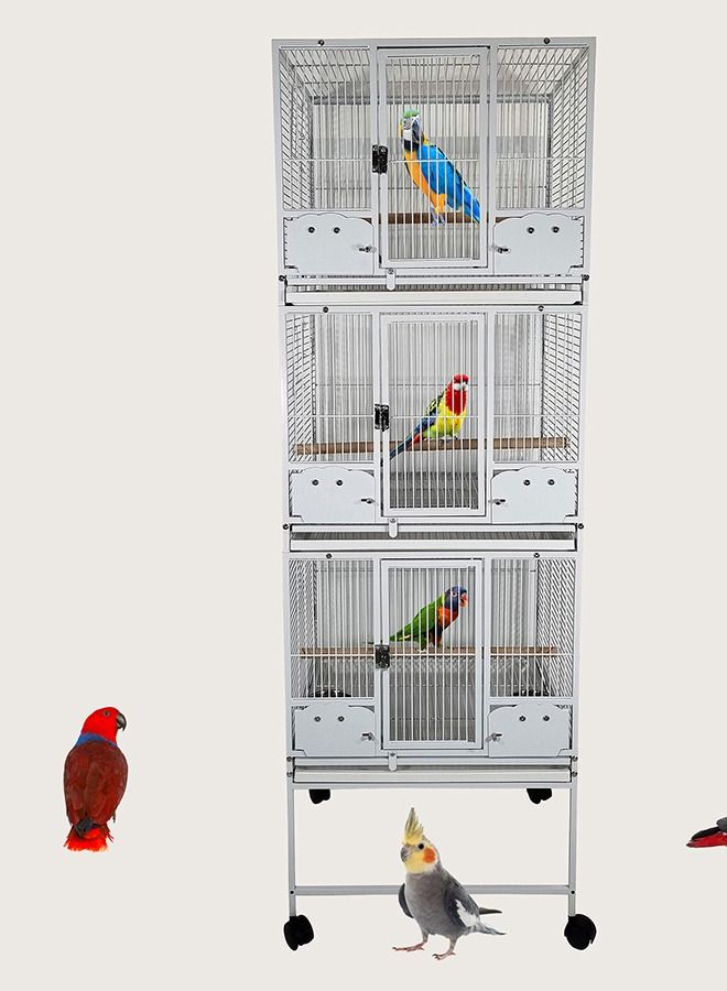 Birds Metal Cage With Multiple Compartments Having Plastic Base for Parrots Easy to Assemble