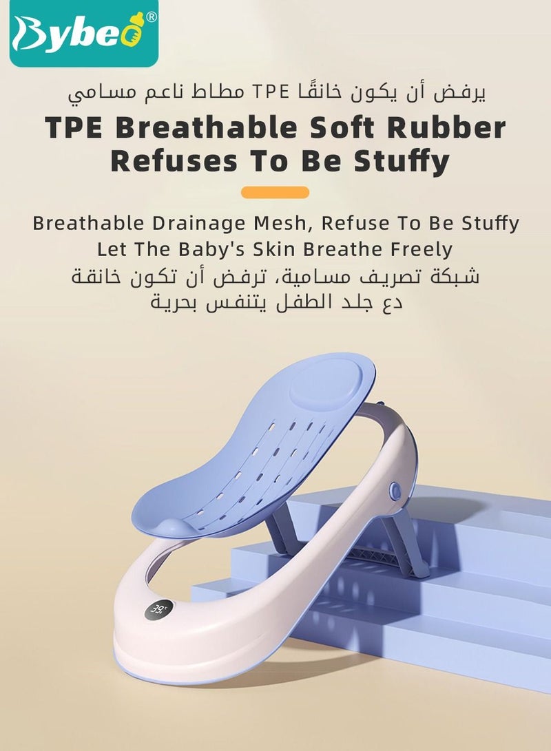 8 PCS Baby Bath Chair,Clean Cradle, Infant Bather Support with Temperature Sensing + Hair Washing Shampoo Cup + Brush + 2 Ducks + 3 Ocean Balls for Newborn to Toddler Use in the Sink or Bathtub