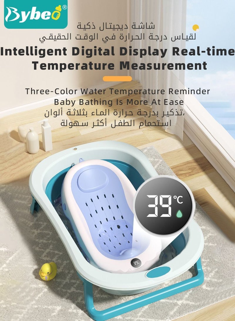8 PCS Baby Bath Chair,Clean Cradle, Infant Bather Support with Temperature Sensing + Hair Washing Shampoo Cup + Brush + 2 Ducks + 3 Ocean Balls for Newborn to Toddler Use in the Sink or Bathtub