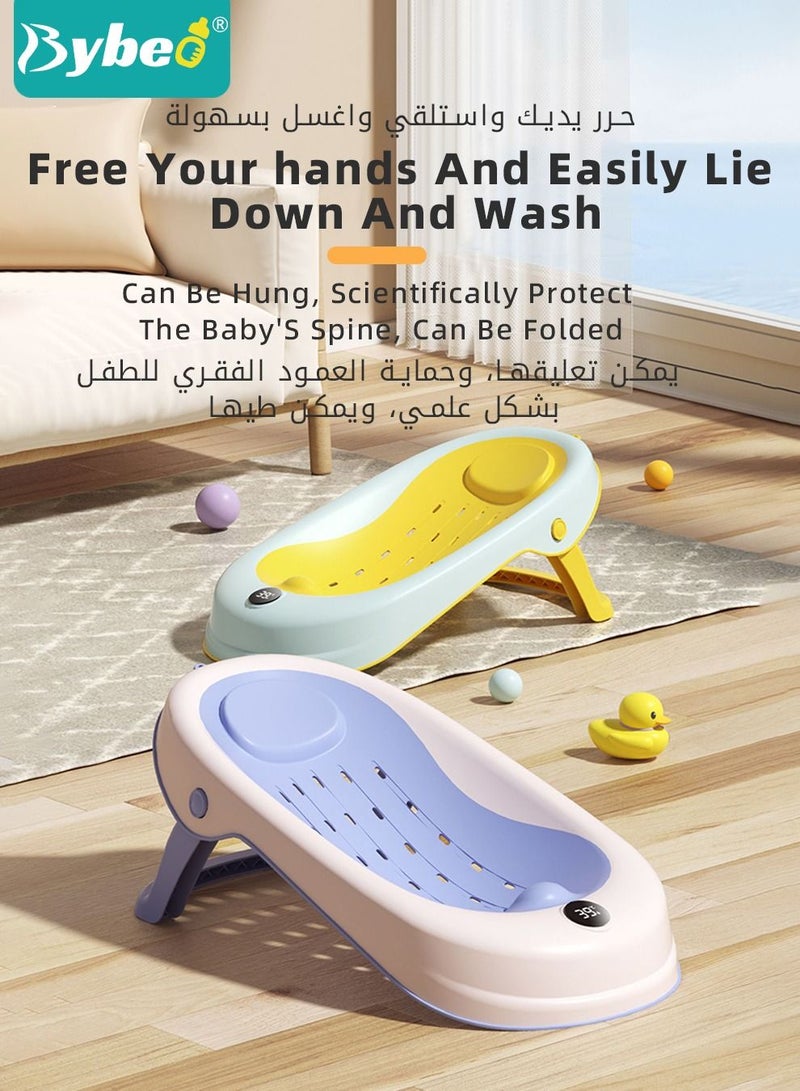 8 PCS Baby Bath Chair,Clean Cradle, Infant Bather Support with Temperature Sensing + Hair Washing Shampoo Cup + Brush + 2 Ducks + 3 Ocean Balls for Newborn to Toddler Use in the Sink or Bathtub