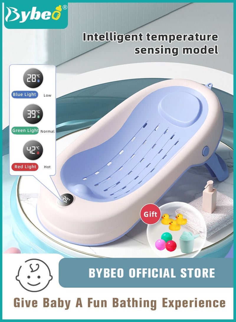 8 PCS Baby Bath Chair Infant Bather Support With Temperature Sensing + Hair Washing Shampoo Cup + Brush + 2 Ducks + 3 Ocean Balls For Newborn to Toddler Use in the Sink or Bathtub