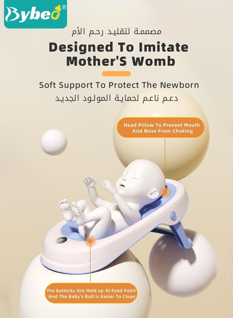 8 PCS Baby Bath Chair,Clean Cradle, Infant Bather Support with Temperature Sensing + Hair Washing Shampoo Cup + Brush + 2 Ducks + 3 Ocean Balls for Newborn to Toddler Use in the Sink or Bathtub