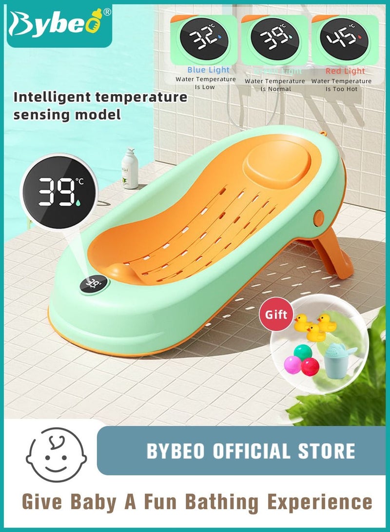 8 PCS Baby Bath Chair Infant Bather Support With Temperature Sensing + Hair Washing Shampoo Cup + Brush + 2 Ducks + 3 Ocean Balls For Newborn to Toddler Use in the Sink or Bathtub