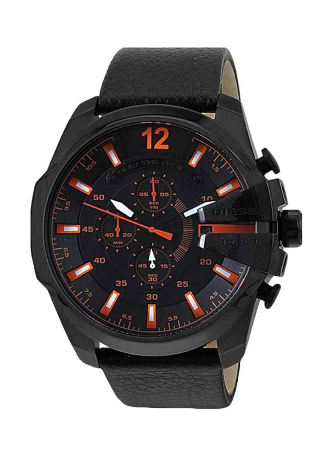 men Only The Brave Round Shape Leather Band Chronograph Wrist Watch 51 mm - Black - DZ4291