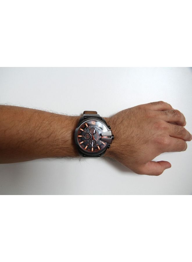 men Only The Brave Round Shape Leather Band Chronograph Wrist Watch 51 mm - Black - DZ4291