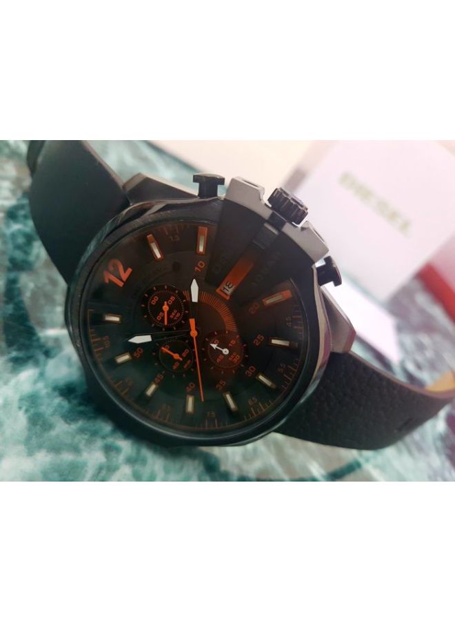 men Only The Brave Round Shape Leather Band Chronograph Wrist Watch 51 mm - Black - DZ4291