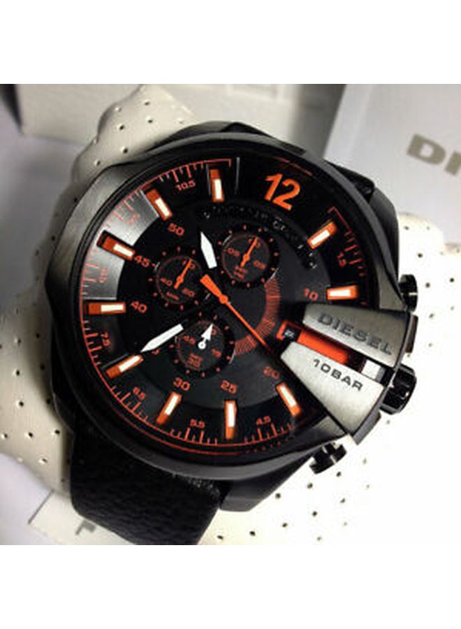 men Only The Brave Round Shape Leather Band Chronograph Wrist Watch 51 mm - Black - DZ4291