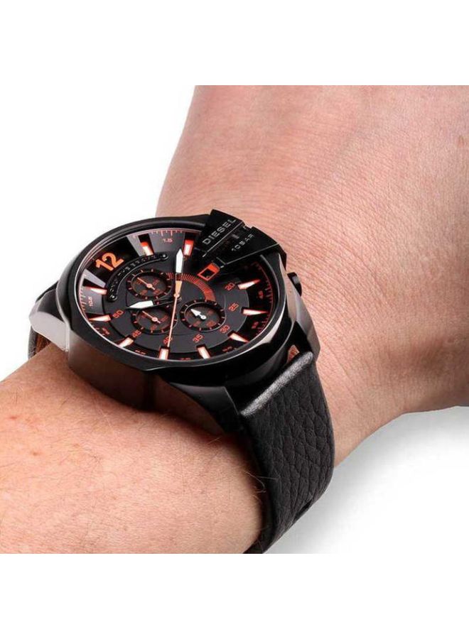 men Only The Brave Round Shape Leather Band Chronograph Wrist Watch 51 mm - Black - DZ4291