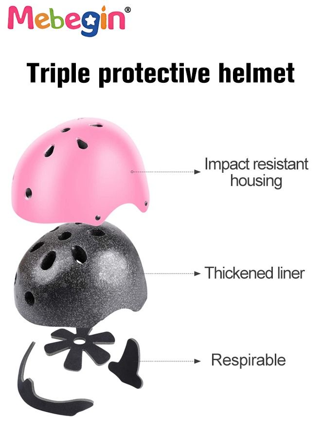 7 Pcs Multi-Sport Protective Gear Set with Adjustable Helmet Knee and Elbow Pads Wrist Guards fit for Multi Sports Scooter, Skateboarding, Biking, Roller Skating Pink