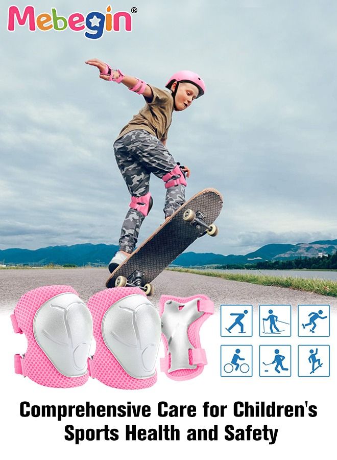 7 Pcs Multi-Sport Protective Gear Set with Adjustable Helmet Knee and Elbow Pads Wrist Guards fit for Multi Sports Scooter, Skateboarding, Biking, Roller Skating Pink