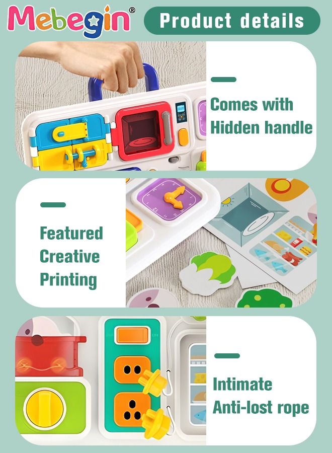 Busy Board with Music and Lights, Musical Sensory Learning Toys for Toddler Travel Toys, Montessori Busy Board Educational Learning Activities Fine Motor Skills Kitchen Cognition Game Board